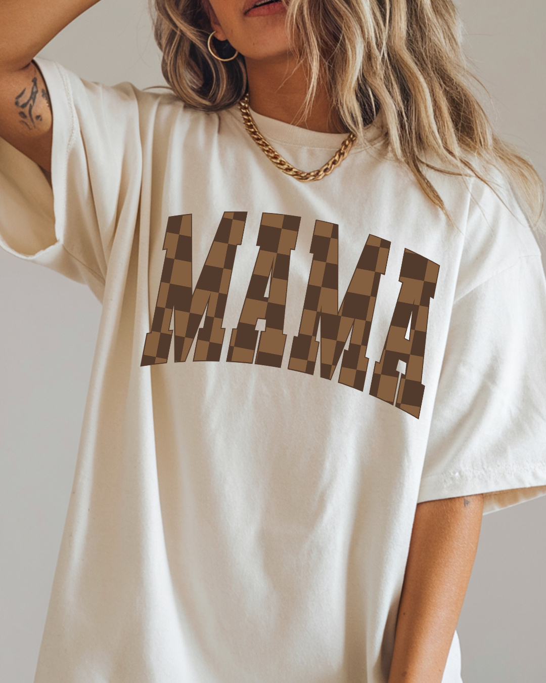 MAMA CHECKERED BROWN (SHIRT + SWEATER OPTION)