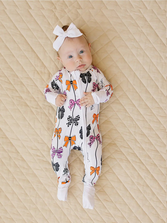 Halloween Bamboo Baby Zip Romper | Spooky Bows