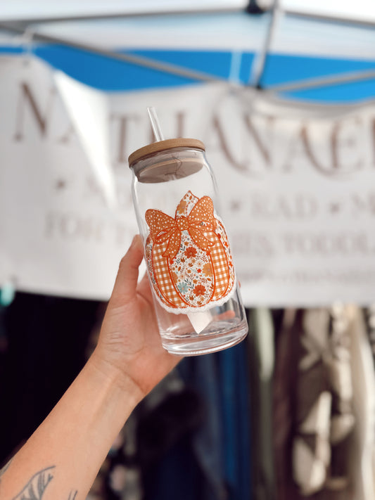 Floral Pumpkin Glass Can