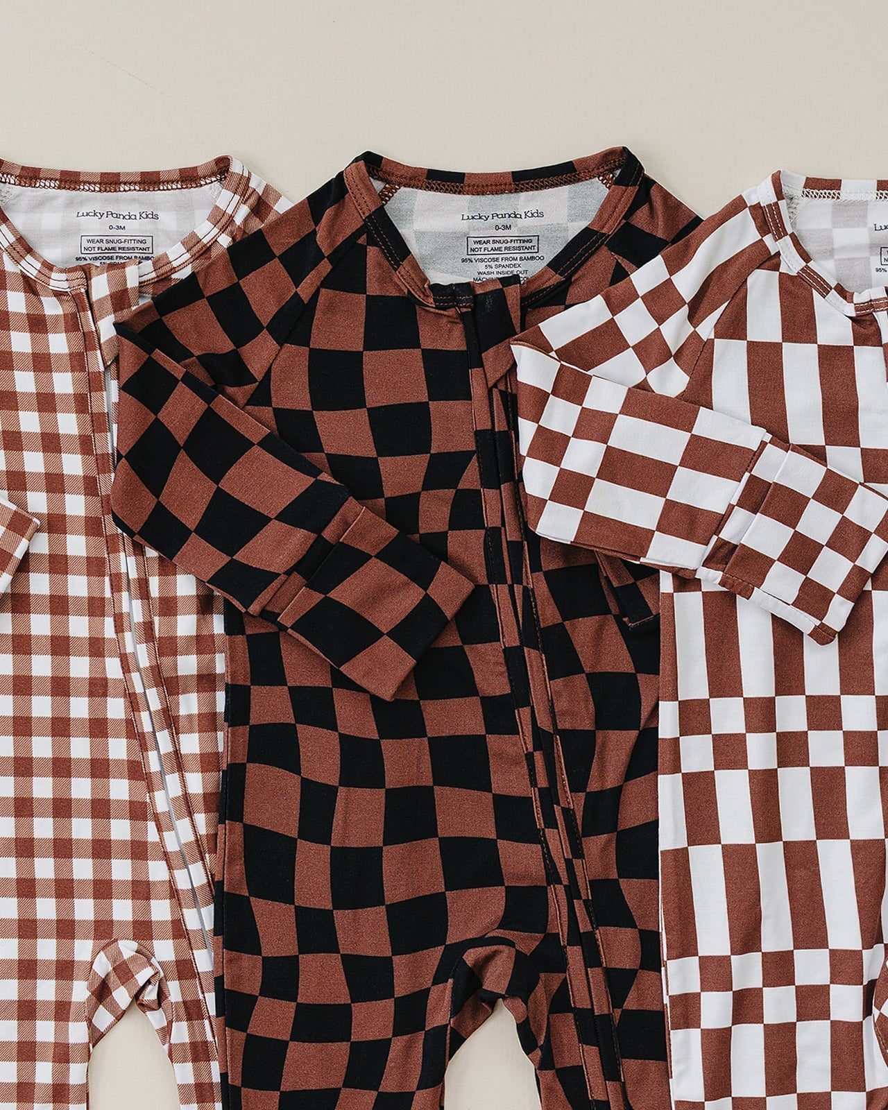 Bamboo Zip Romper | Chocolate Wavy Checkered