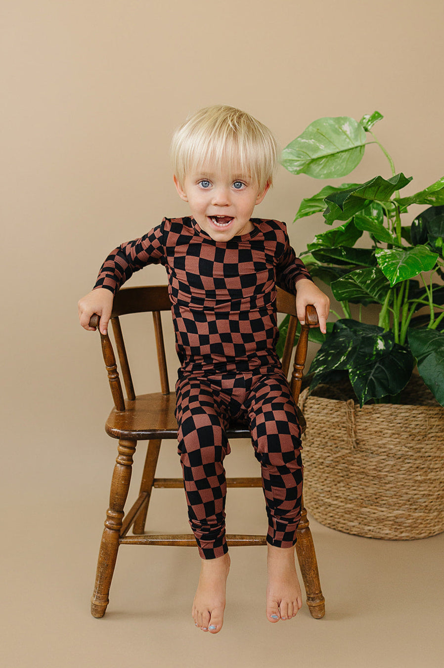 Bamboo Two Piece Set | Chocolate Wavy Checkered