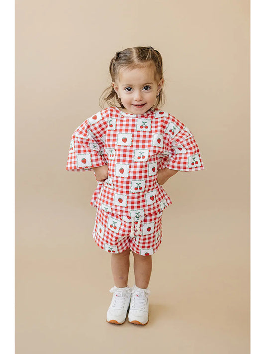 Baby & Kids' Cotton Shorts Set | Strawberry Gingham